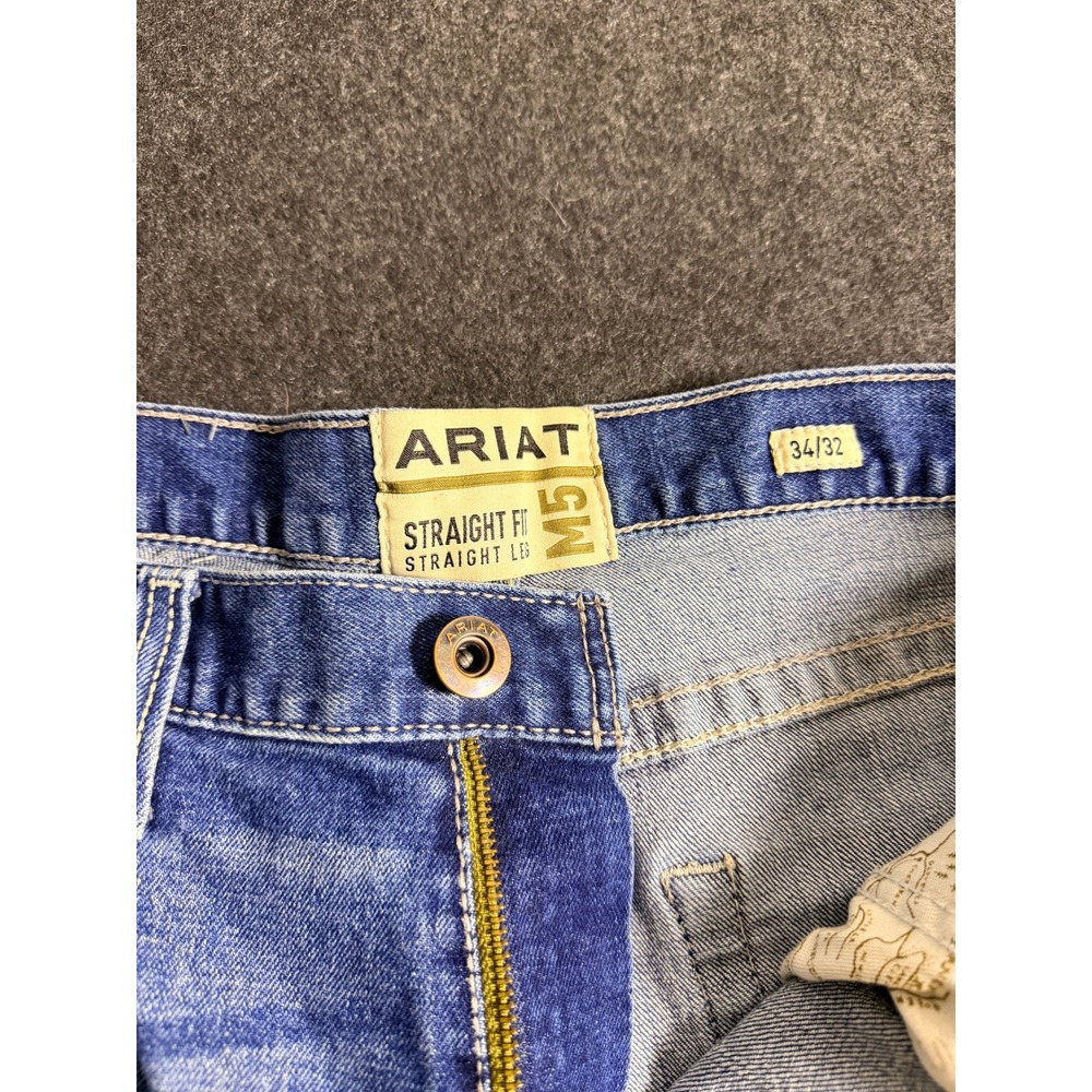 Ariat M5 Straight Leg Jeans Mens 34x32 Dark Wash Denim Workwear Blue - Picture 4 of 7